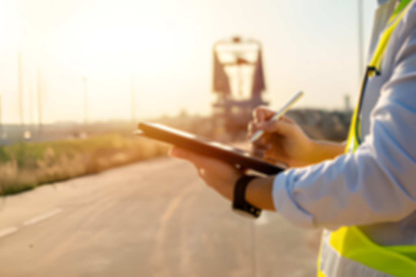 Man on the road using a tablet.